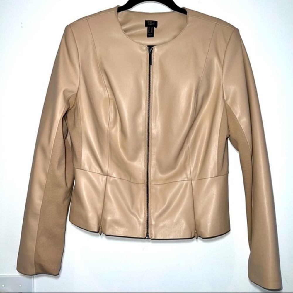 G.I.L.I. Vegan Leather Crop Moto Zip Waistline Cotton Sleeve